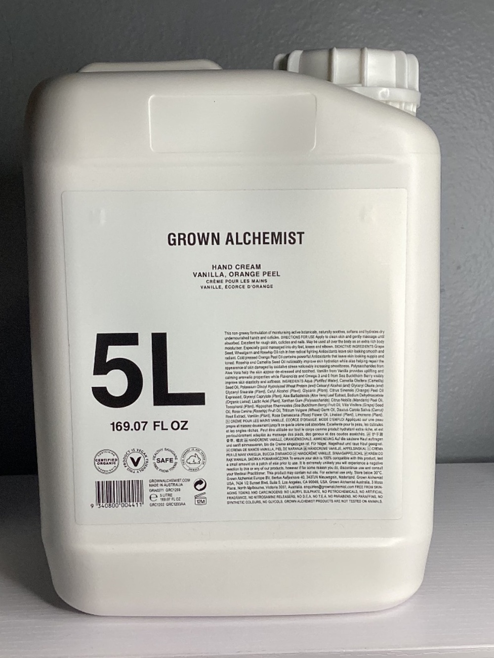 Grown Alchemist Hand Cream Vanilla Orange Peel pro size 5 Liters New